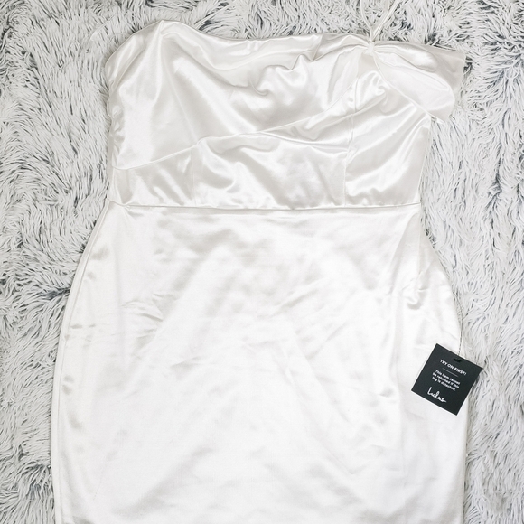 Lulus Celebration of Love White Satin One-Shoulder Bodycon Mini Dress Size XL - Picture 8 of 9